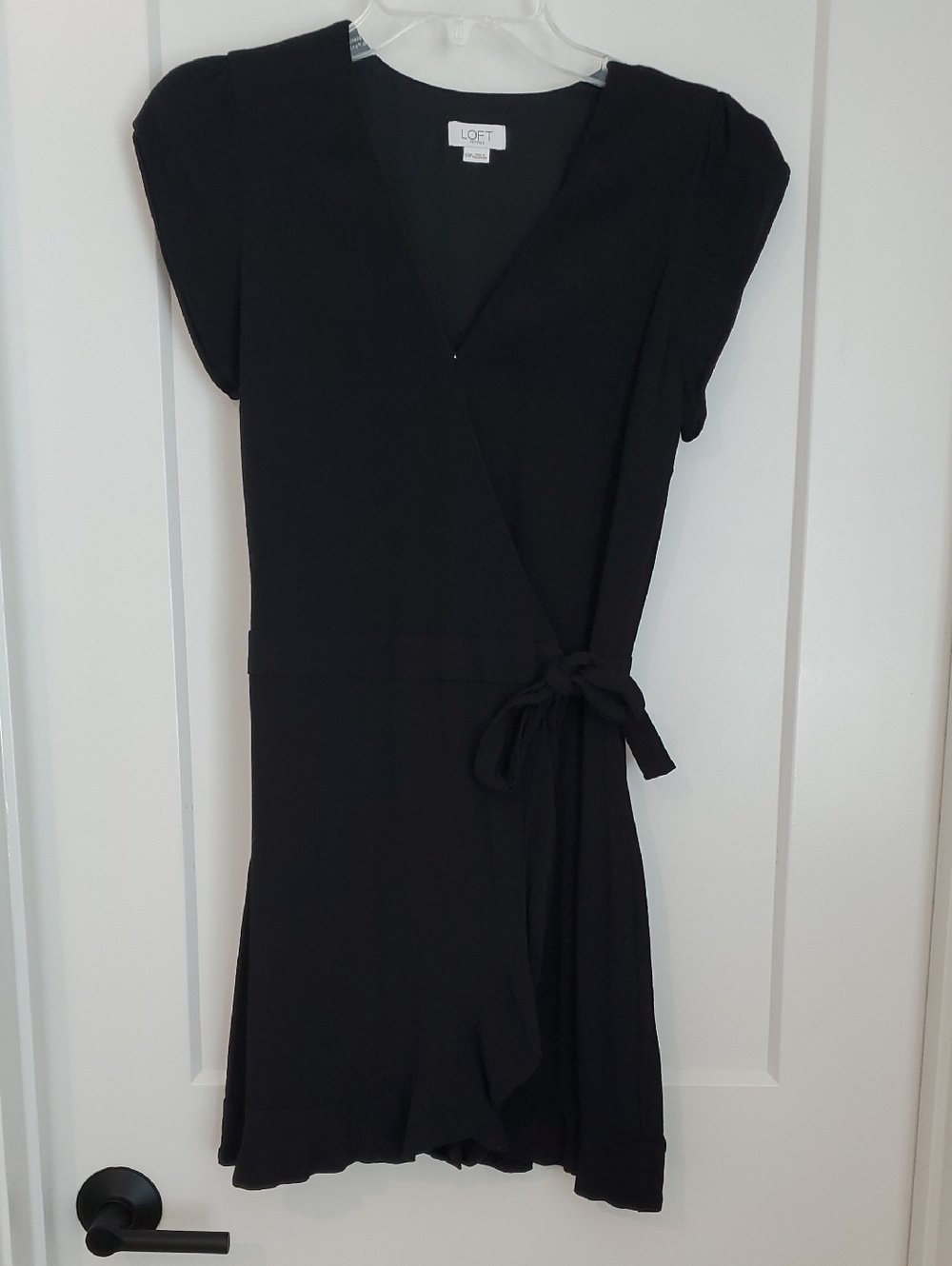 LOFT Petite Black Tie-Waist Mini Wrap Dress Skort 00P - Picture 2 of 8